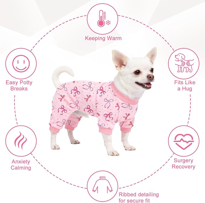 Dog Pajamas for Small Medium Dogs Recovery Suit Dog Pjs Dog Onesie Cute Soft Breathable Puppy Pajamas Pet Spring Summer Stretchy Pjs for Boy Girl - Pink Bows