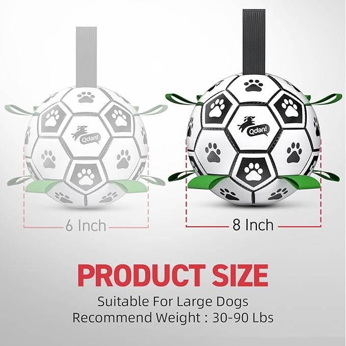 QDAN Dog Soccer Balls Toy with Bell Inside, Outdoor Interactive Dog Toys, Durable Ropes Squeaky Ball for Medium Large Dogs (8 Inch)