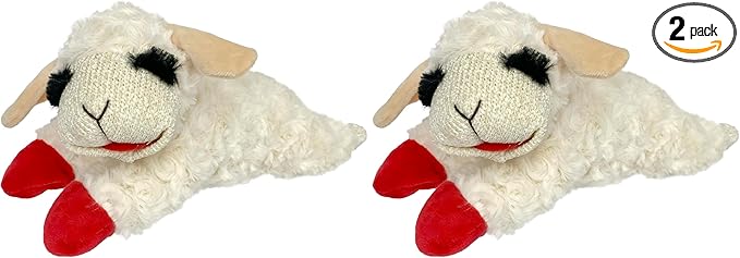 Multipet Lamb Chop Dog Plush Toy - Squeaky Toy for Small & Medium Dogs - Extra Soft Plush - Stuffed Animal for Cuddling & Playing (10",Cream,5 Squeakers),(Pack of 2)