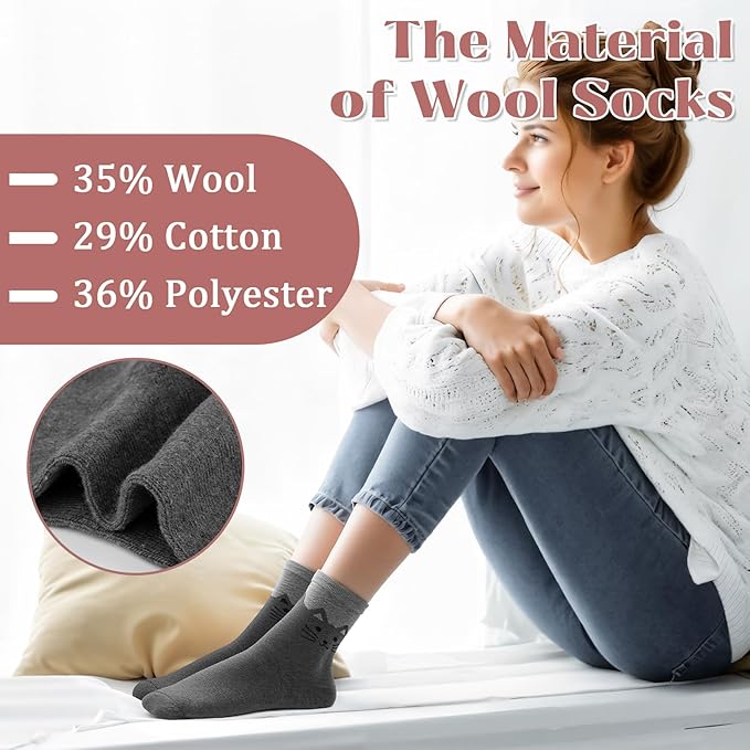 Justay 5 Pairs Womens Wool Socks Thick Warm Winter Socks Casual Cozy Socks Vintage Knit Crew Socks Gift for Women