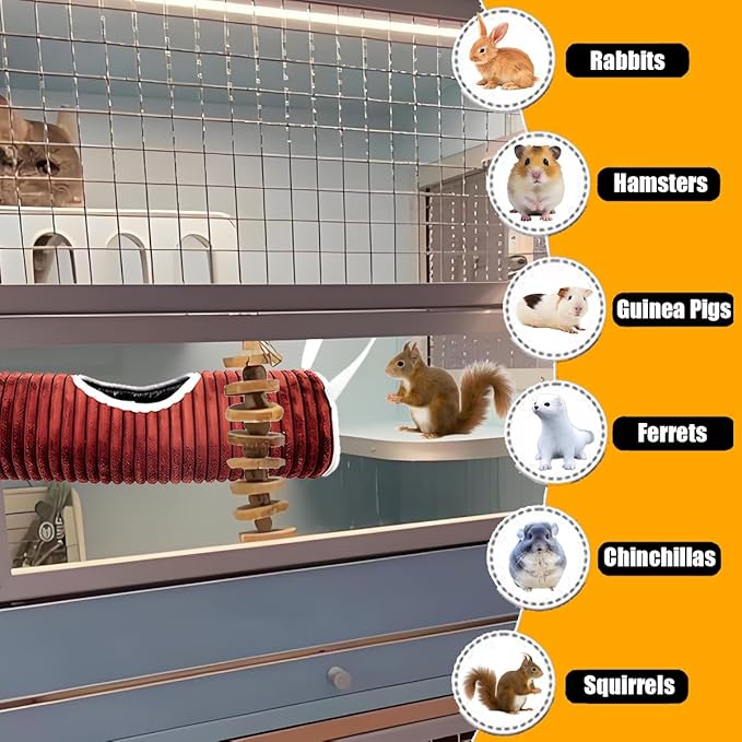Ferret Rat Hammock Hamster Hanging Tunnels Tubes for Cage - Soft Guinea Pig Hideout Bed, Chinchilla Hammock for Small animals,GuineaPig,Ferret, Kitten,Squirrel,Chinchilla,Rat,Parrot (Tunnel-Brown)