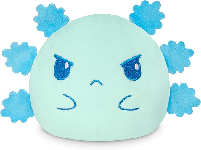 TeeTurtle Reversible Axolotl Plushie 4-Inch Black + Blue Two-Sided Flip Plush Toy with Embroidered Details - Cute Mini Collectible Plush for Kids, Teens, and Adults