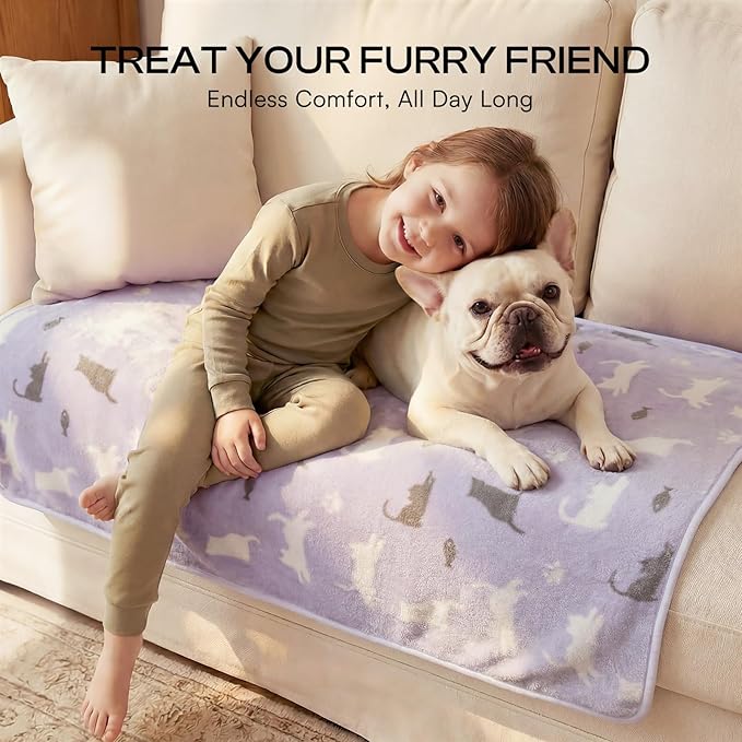 Luciphia 3 Pack Cat Blankets, Soft Fluffy Fleece Blanket with Cute Cat Print, Cozy Small Pet Throw Blanket for Cat Bed Carrier Couch Travel, Machine Washable, Purple/Grey/Khaki,30x20