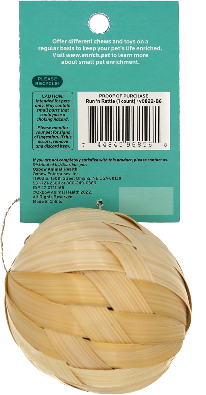 Oxbow Enriched Life Run 'N Rattle, Natural Wood Chew Toy for Rabbits, Guinea Pigs, and Hamsters, Promotes Dental Health and Foraging, Safe Enrichment Accessory, Small Pet Treating Toy