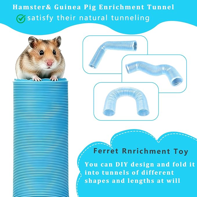 2PCS Ferret Tunnel with 4 Balls Inclueded, Hamster Fun Tunnels, DIY Foldable Guinea Pigs Plastic Tunnel Training Hideout Tunnels Accessories for Guinea Pigs Rats Chinchillas Dwarf Rabbits