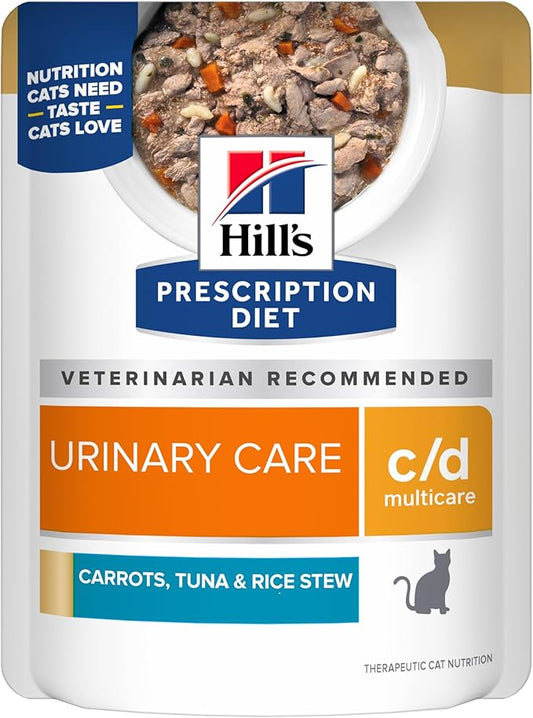 Hill's Prescription Diet c/d Multicare Wet Cat Food, Carrots, Tuna, & Rice Stew, 2.8 oz. Pouches, 24-Pack