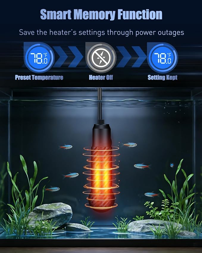 Pawfly 50 W Submersible Aquarium Heater, 5-10 Gallon Fish Tank Heater Betta Heater with Overheating Protection & Digital Display External Controller, Submersible Fish Tank Heater Small Aquarium Heater
