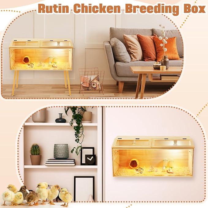 CroBlissful 32 x 16 x 16 in Brooder Box for Chicken Quails with Leg Stand Sliding Door, Bulb Set and Feeder, Indoor Chicks Coop Brooder Box Kit, for Ducks, Rabbit, Hamsters, Lizards, Mice, Rat
