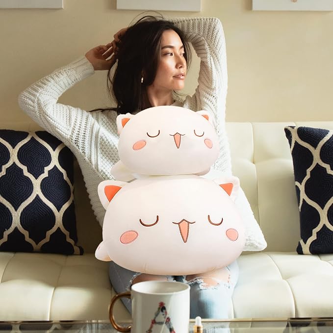 FUYU Cat Stuffed Animals, Soft Cat Plush Pillow Kawaii Kitten Stuffed Animal Toy Gifts for Kids Boys Girls Room Decor (White Squinted Eyes,27in/67cm)