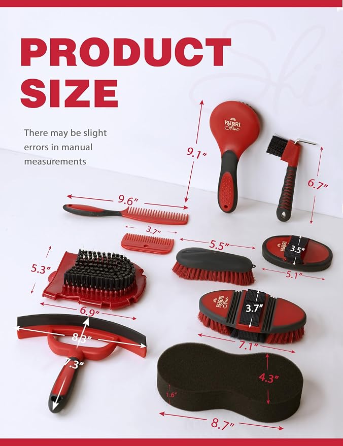 11-Piece Professional Horse Grooming Kit with Waterproof Tote Bag, Non-Slip Silicone Grip Brush Set, Curry Comb, Hoof Pick & Mane Comb Shadowberry