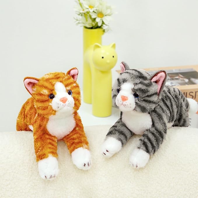 PEACH CAT Striped Cat Stuffed Animal 9.8" Realistic Kitten Plushies Soft Plush Toys Gifts for Kids Grey
