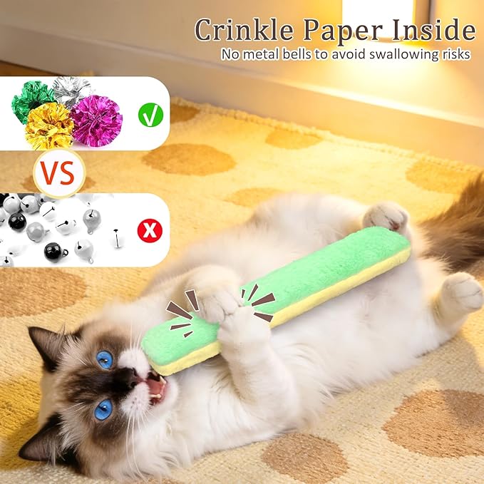 Retro Shaw Refillable Catnip Toys for Indoor Cats, 3 Pack, Cat Toys Pillows with Crinkle Sound, Interactive Kitten Kicker Cats Nip Chew Kitty Kick Stick Toy for Exercise (8 Inches)