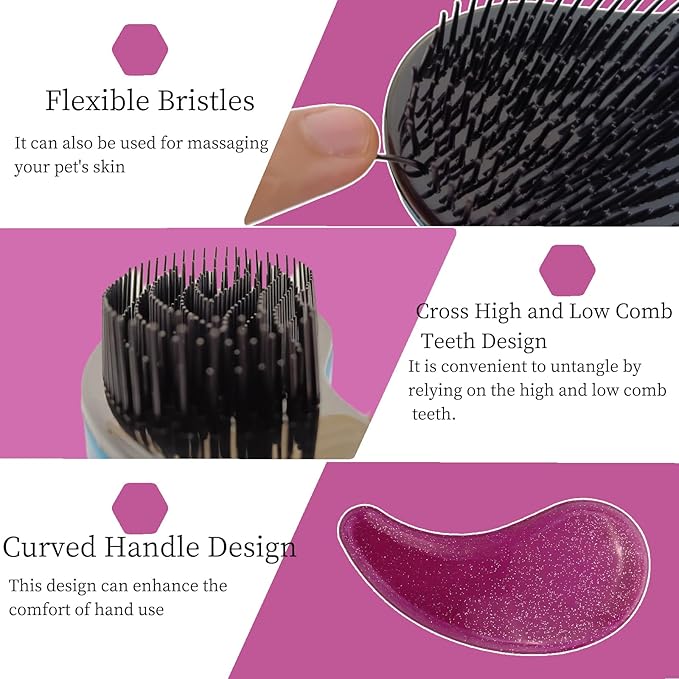 Comma-Shaped Small Dog Brush, Fit for Yorkie, Shih Tzu, Maltese Maltipoo Pomeranian - Gentle Soft Bristles for Effortless Pet Hair Removal, Puppy Essentials (Crystal Rose Red)