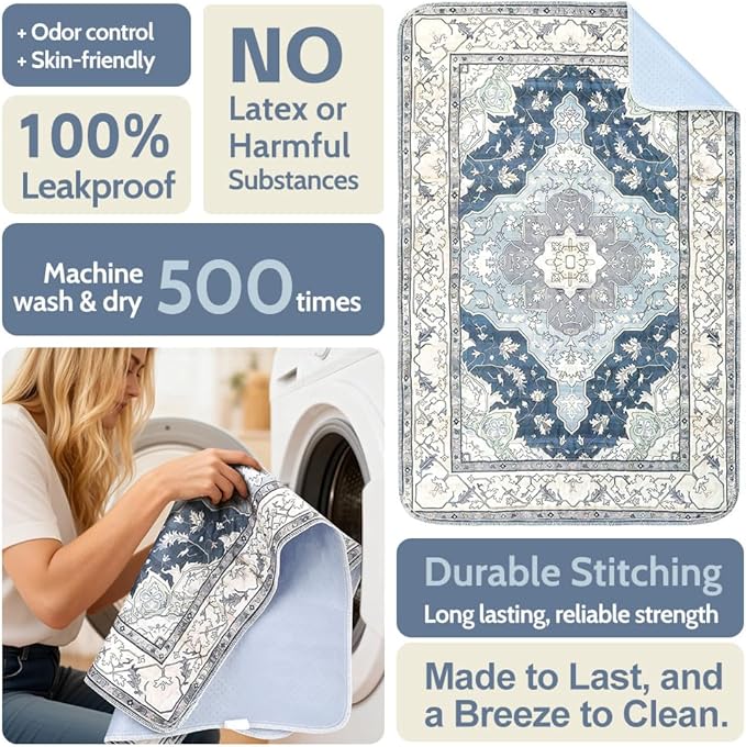 Washable Pee Pads for Dogs 2 Pack Reusable Puppy Training Pads 60"x48" Super Absorbent Waterproof Dog Training Pads, Non-Slip Potty Pads Whelping Pads Litter Mat Pet Supplies - Navy/Mix