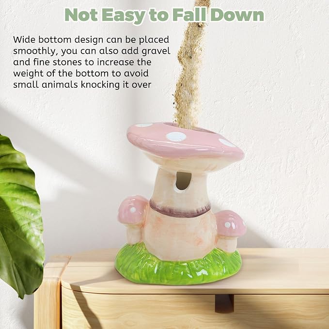 PINVNBY Hamster Water Bottle No Drip Ceramic Automatic Gerbil Water Bottle 80ML Water Dispenser with Mushroom Stand Holder for Gerbils Syrian Hamsters Dwarf Hamsters Mice (Pink)