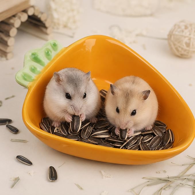 Hamster Food Bowl, Cute Big Carrot Shape Bowls, Ceramic Rabbit Bunny Guinea Pig Water Dish, Anti Spill & Prevent Tipping Chew Resistant Hay Feeder for Chinchilla, Ferret, Rat, Gerbil, Small Animals