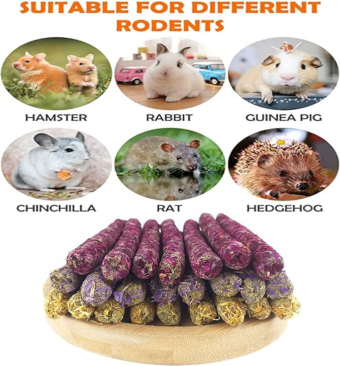 ANDES Rabbit Chew Toys 40pcs Timothy Hay Sticks About 14oz/400g Hamster Molar Snacks Handmade are Perfect Food Accessories for Bunny Guinea Pigs Rats Chinchillas Gerbils