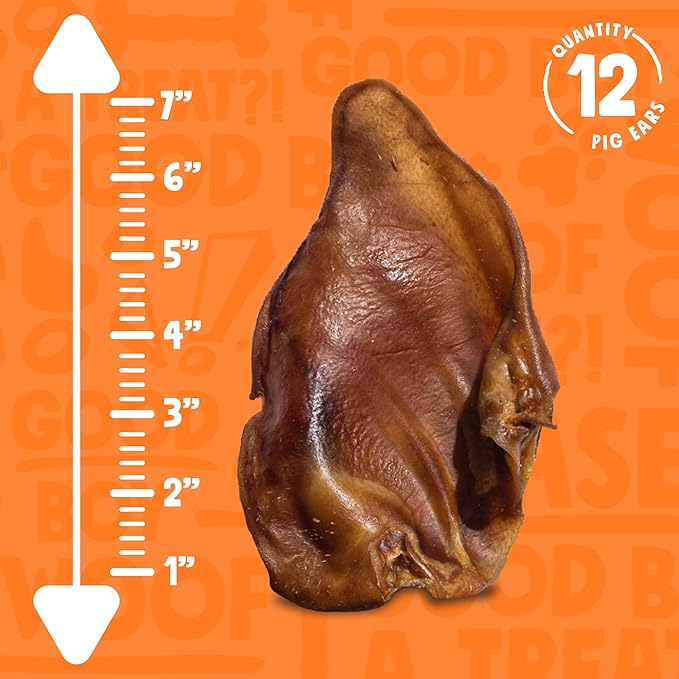 Pig Ears for Dogs (12 Pack) – All Natural Whole Pig Ears, Single Ingredient, High Protein, Easily Digestible Dog Chews – Rawhide Alternative for Small & Large Dogs