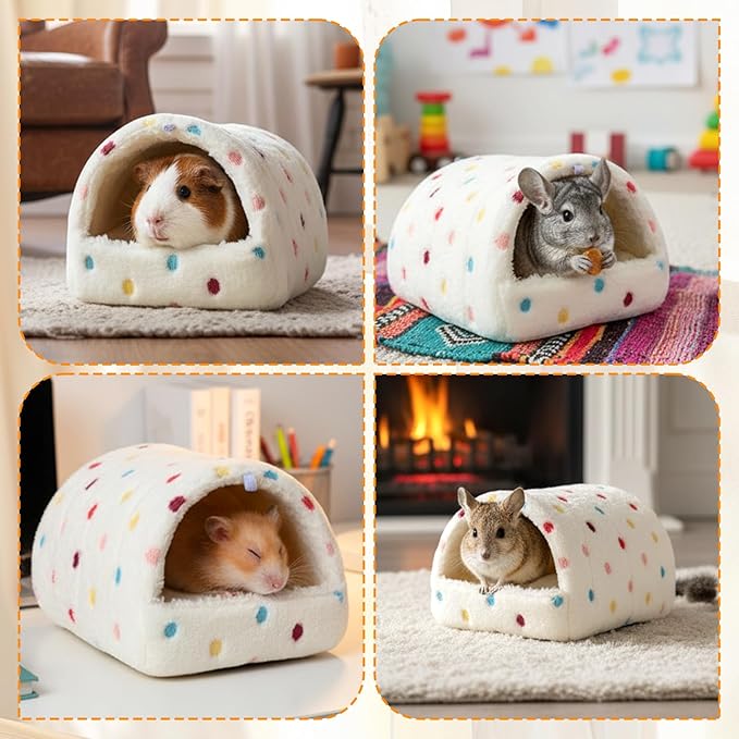 Warming Guinea Pig Hideout, Washable Guinea Pig Houses Polka Dots Small Animal Hamster House with 2 Hooks for Mouse Parrot Hedgehogs Ferrets Bearded Dragons