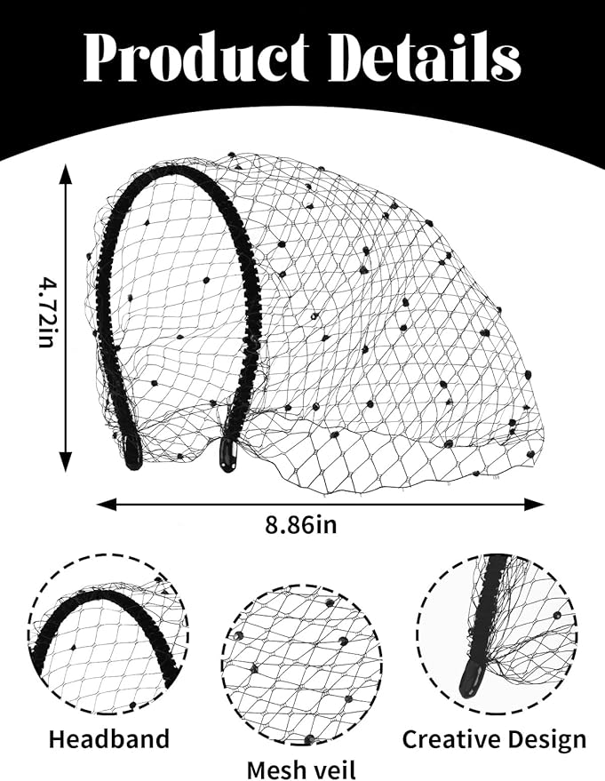 Jansun Black Veil Mesh Veil Headband 1920s Headpiece Birdcage Veil Bridal Wedding Tea Party Fascinator Veil for Women