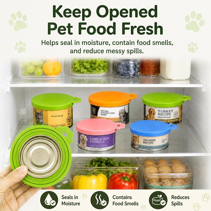 Lydia’s Deal Pet Food Can Covers 2-Pack, Universal Size – One Lid Fits 3 Pet Food Can Sizes (3oz/5.5oz/12oz), Airtight Silicone Lids, BPA-Free & Dishwasher-Safe for Dog & Cat Food Cans (Pink+Green)