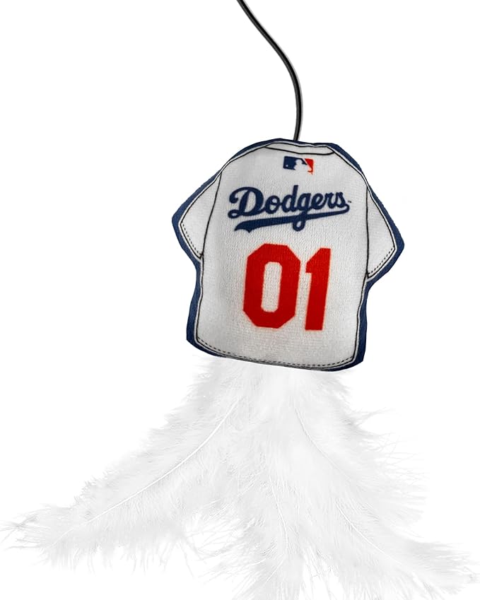 MLB Los Angeles Dodgers Team Jersey Wand with CAT NIP, Cat Toy Jersey Shaped Plush Teaser Toy for Cats & Kittens - Interactive Pet Toy for Play & Exercise