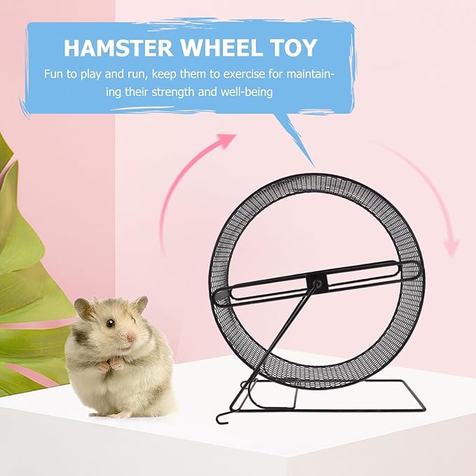 POPETPOP Silent Hamster Running Wheel with Rack - Quiet Exercise Toy for Small Pets Including Hedgehogs Squirrels and Guinea Pigs - 11.02X10.23X5.90In Durable Plastic