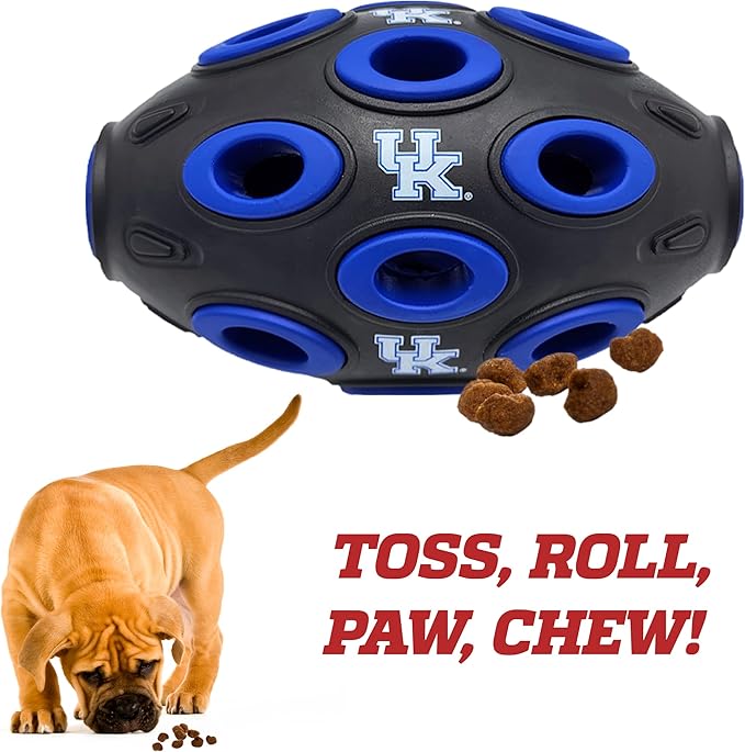 Pets First NCAA Kentucky Wildcats Football Treat Dispensing Toy for Dogs and Cats, Interactive Rubber Ball, Natural Feeding Toy (KY-3622)