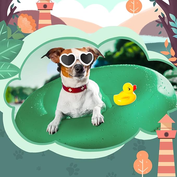 Lewondr Small Dog Sunglasses UV Protection Goggles Eye Wear Protection with Adjustable Strap Doggy Heart Shape Anti-Fog Sunglasses for Pet Dogs Sun Glasses Doggie Windproof Glasses, White
