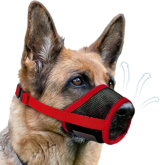 Dog Muzzle, Soft Air Mesh Muzzles for Extra Large Dogs, Breathable Dog Mussels for Scavenging Biting Licking & Barking, Adjustable Mouth Guard for Grooming, Allows Panting and Drinking (Red,XL)
