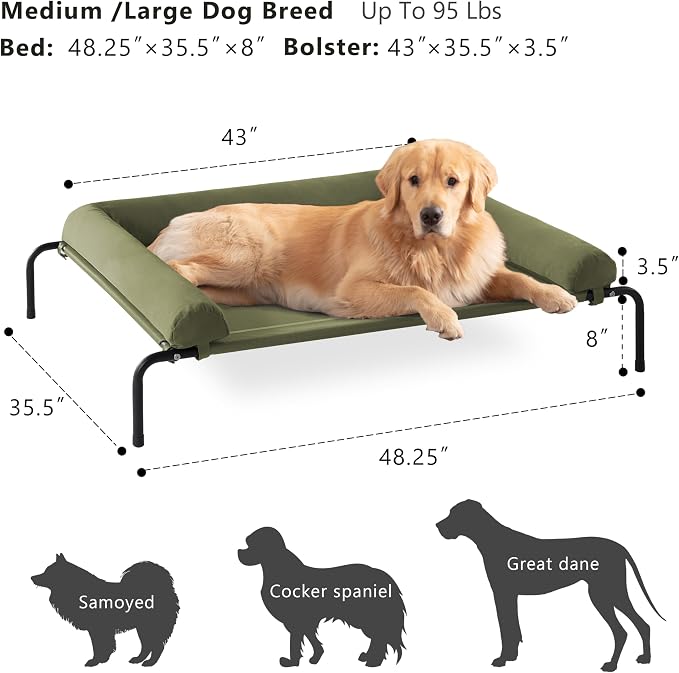 Cooling Elevated Dog Bed for Large Dogs, Portable Indoor & Outdoor Raised Dog Bed with Breathable Mesh, Chew Proof Pet Hammock Cots with Removable and Waterproof Bolsters
