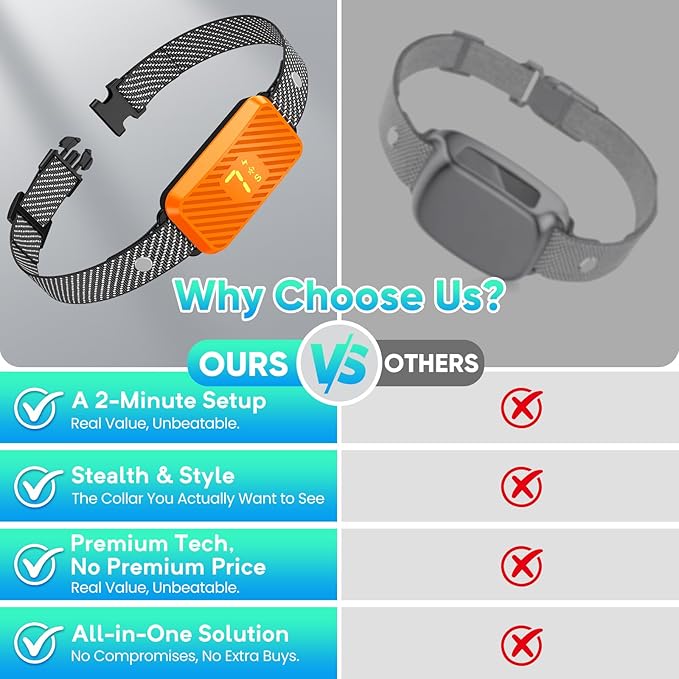 Dog Bark Collar for Large Medium Small Dogs, Effective No-Bark Collar, Smart Barking Collar, Rechargeable Bark Collar with 7 Sensitivity, 3 Modes, Waterproof, Neon Orange