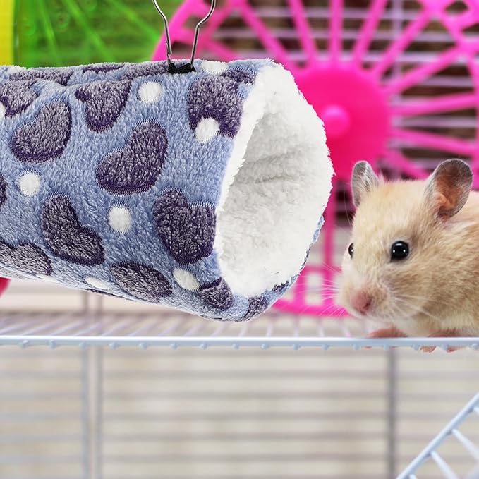 ARTIBETTER Adorable Hamster Tunnel and Hanging Plush Chinchilla Hammock Soft Small Animal Hideout Warm Cage Accessory for Ferrets, Guinea Pigs, and Sugar Gliders