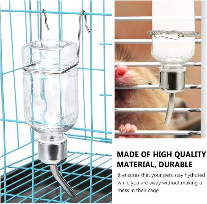 POPETPOP Rabbit Water Dispenser 2-Pack 6.09Oz No Drip Hanging Pet Water Bottles with Hooks and Springs for Small Animals Guinea Pigs Hamsters Chinchillas