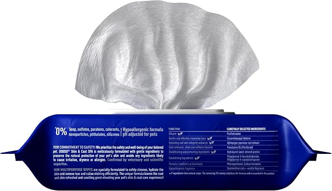 DOUXO SPA Dog Wipes for Paws, Butts, Tear Stains and General Cleaning, 100 Wipes, Multi-Purpose for Coat and Paws, Leaves the Coat and Skin Refreshed, Skin-Friendly Formula, Can Also be Used for Cats