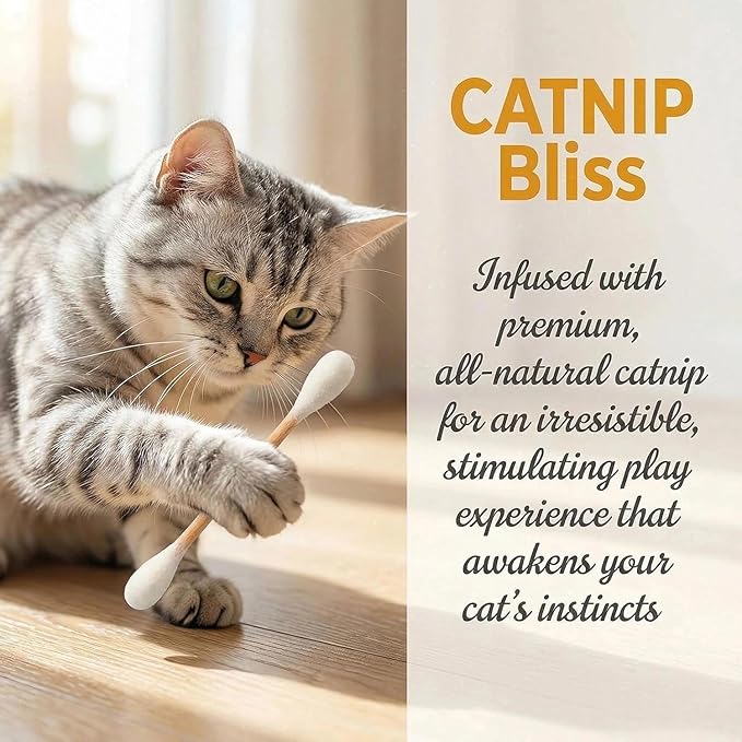 Cotton Swabs Cat with Catnip, 6 Pk Giant Kitten Chew Sticks for Indoor Boredom, Durable Dental Teething Ropes, Big Interactive Felt Kitty Kicker Play Lover Gift Accessories