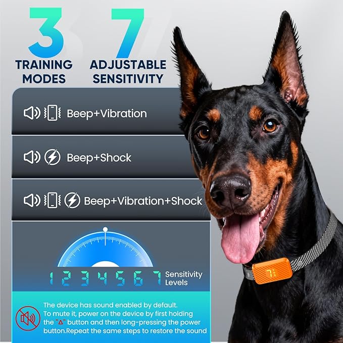 Dog Bark Collar for Large Medium Small Dogs, Effective No-Bark Collar, Smart Barking Collar, Rechargeable Bark Collar with 7 Sensitivity, 3 Modes, Waterproof, Neon Orange