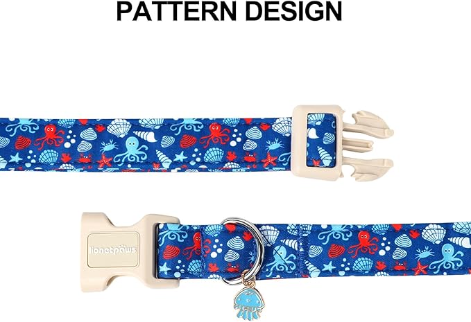 Lionet Paws Summer Blue Dog Collar- Cute Sea Shell Dog Collars with Plastic Buckle and Octopus Pendant,Light Adjustable Dog Collars for Small Dogs