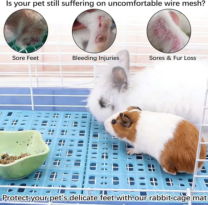 kathson 4 Pcs Rabbit Feet Pad Plastic Bunny Cage Floor Mat Foot Resting Hole Leak Water Nest Mat Pet for Small Animal Hamster Rat Chinchilla Guinea Pig Cats Dogs (Blue)
