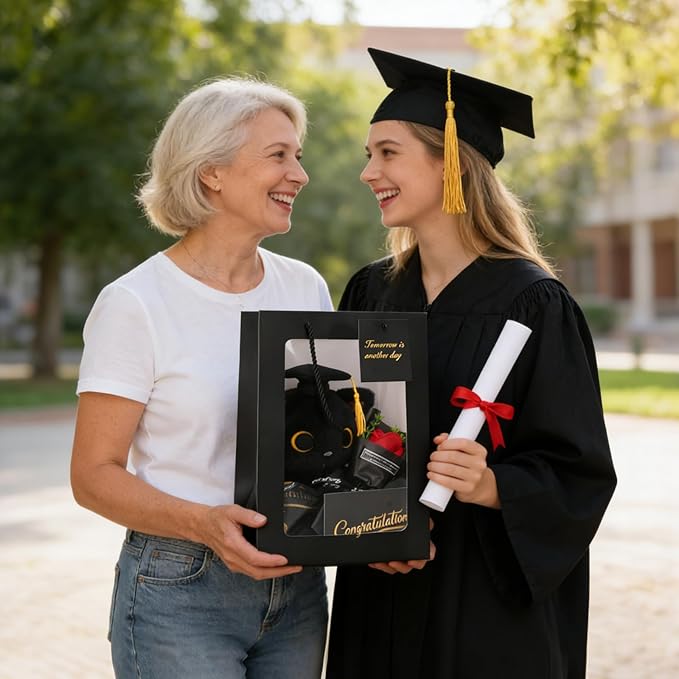 2026 Graduation Gift Set - Black Cat Plush with Soap Rose Bouquet & Card, Class of 2026 Stuffed Animal for Her, Him & Kids, High School College Graduate