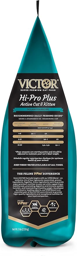 VICTOR Super Premium Cat Food – Hi-Pro Plus Active Adult Cat and Kitten – Dry Feline Food for Active Cats – All Breeds and All Life Stages – Supports Energy, Healthy Coat, Immune Function, 15lb