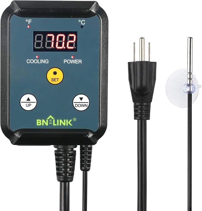 BN-LINK Digital Cooling Thermostat Controller, Temperature Controlled Outlet for Attic Fan, Exhaust Fan, Cooling Devices 40-108°F, 8.3A 1000W, ETL Listed