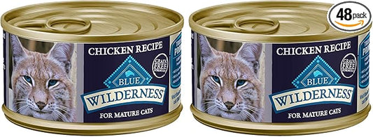 Blue Buffalo Wilderness High-Protein & Grain-Free Wet Cat Food Paté for Adult Cats 7+,Made with Natural Ingredients,Chicken Recipe,3-oz. Cans,(Pack of 48)