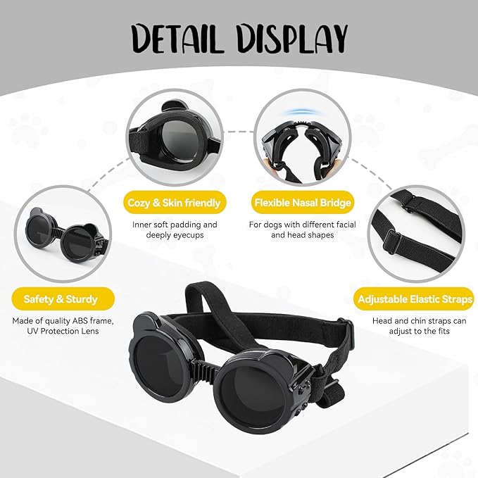 Extra Small Dog Goggles and XSmall Dog Helmet, 2Pcs Anti-UV Doggy Sunglasses Cat Motorcycle Protecetive Helmet Set, Chihuahua Safety Hard Hat Outdoor Head & Eyes Protection, Black XS