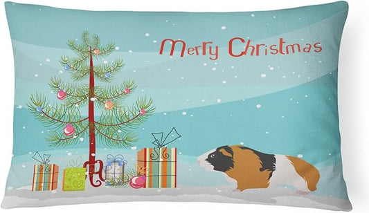 Caroline's Treasures CK4444PW1216 Rex Guinea Pig Merry Christmas Canvas Fabric Decorative Pillow Machine Washable, Indoor Outdoor Decorative Pillow for Couch, Bed or Patio, 12HX16W
