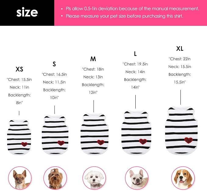 Dog Striped T-Shirts for Small Dogs Cats, Dog Vest Pet Apparel Tee Shirts Spring Summer Suitable for Small and Medium Large Pets French Bulldog Bichon, Rose S