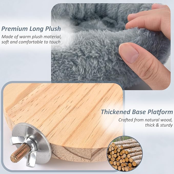 DBNESS Medium Bird Nest for Cage, Removable Plush Parrot Hammock Warm Resting Perch Platform for Budgies Cockatiel Conure Parakeet Hamster Washable Breeding Sleeping Lay Eggs Nesting (Grey, M)