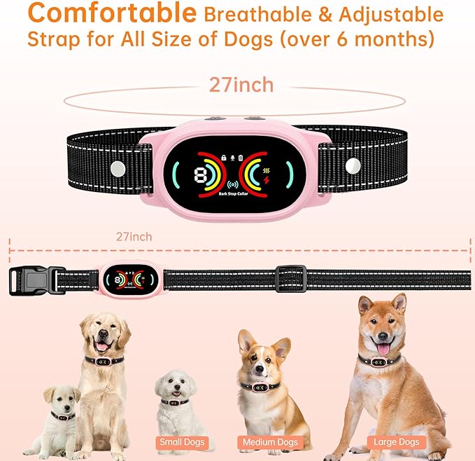 Dog Bark Collar, Rechargeable Bark Collar for Small Dog 5-15bl, Medium and Large Dog, IP67 Waterproof Anti Barking Collar with Adjustable Sensitivity(Pink)