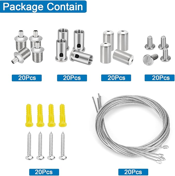 20 Sets Hexagon Light Fixture Hanging System Kit, Ceiling Hanging Wire Cable Kit, 3.28ft Aquarium Light Suspension Cables Sealed with PVC, Adjustable Hinger for Honeycomb Pendant