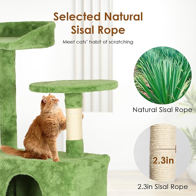 PayLessHere Cat Tree 70in Cat Tower with Cat Scratching Post,Multi-Level Cat Condo Stand House Furniture Kitty Activity Center with Furry Ball Toys Cat Tree for Indoor Cats,Green